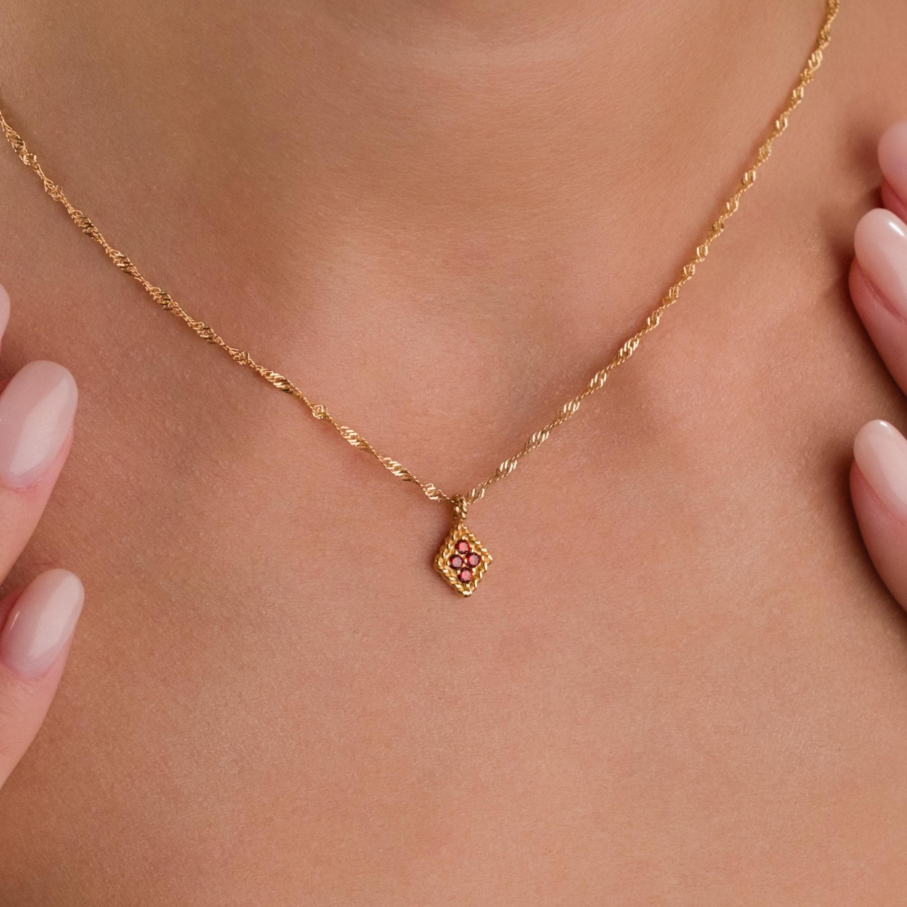 Vintage Birthstone Necklace in Twist Chain