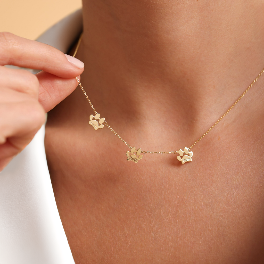 Personalized Name Cute Paw Necklace