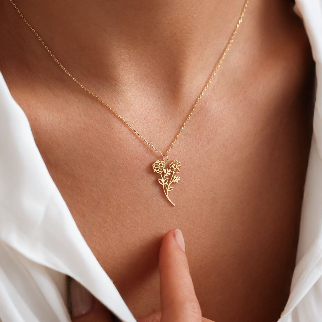 Personalized Birthday Flower Pendant Necklace