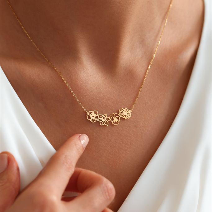 Personalized  Dainty Birth Flower Necklace