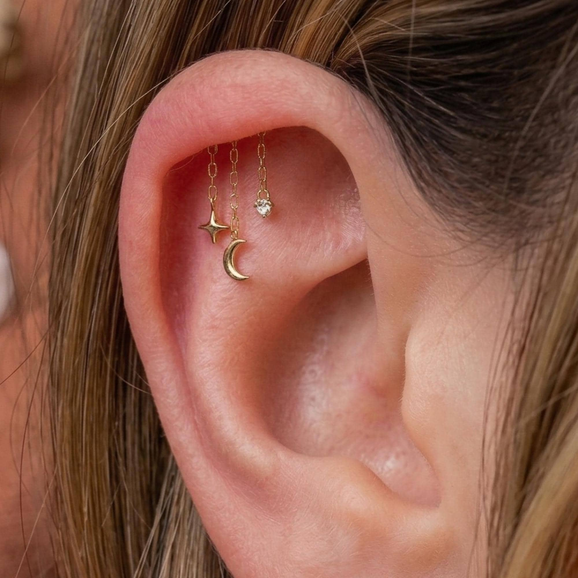 Hidden Chain Moon & Star Flat Back Stud