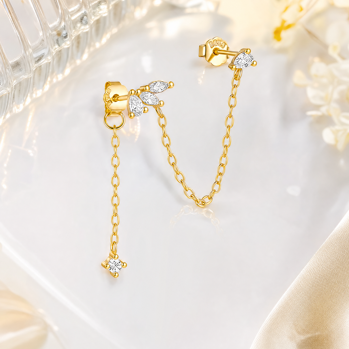 CZ Tassel Chain Stud Earring