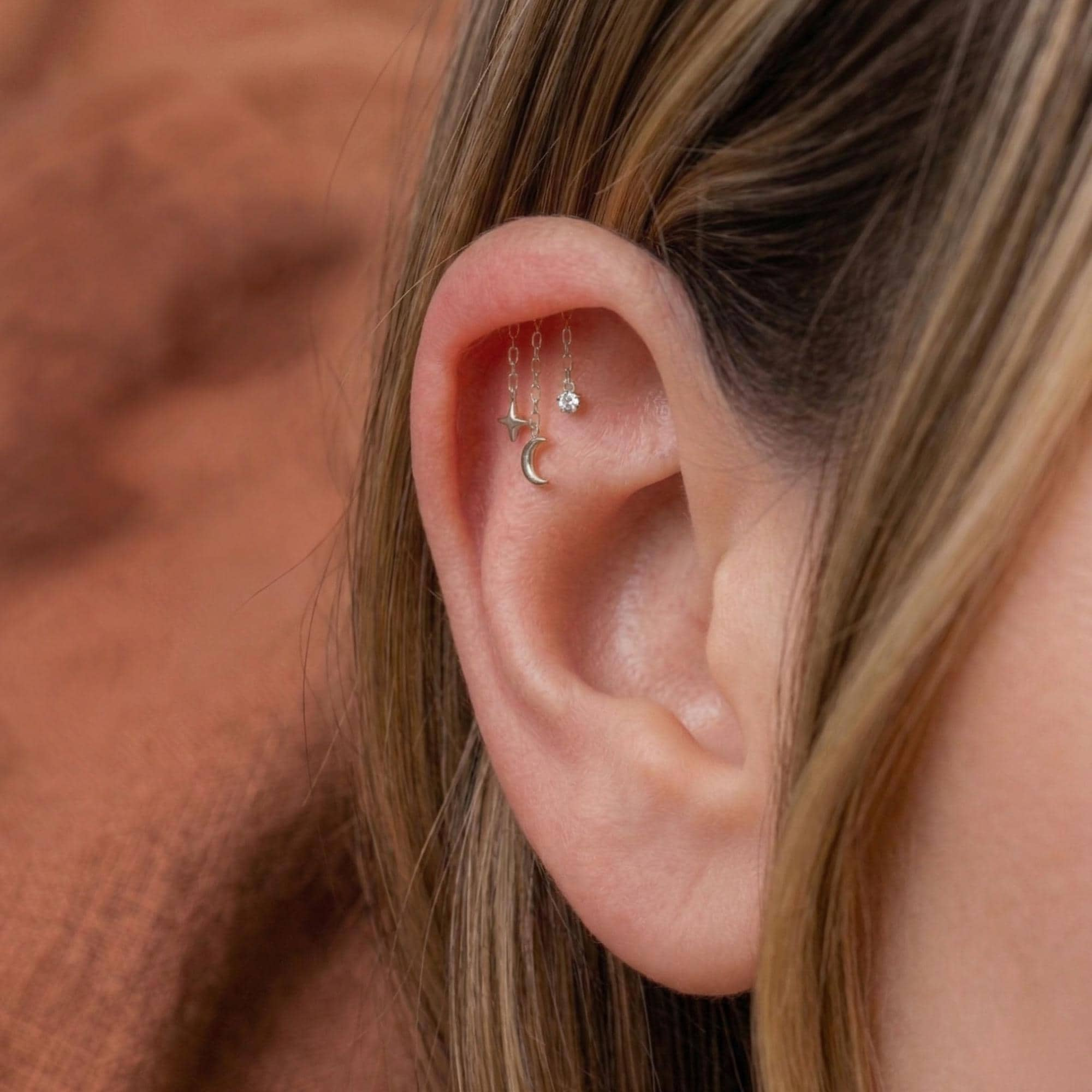 Hidden Chain Moon & Star Flat Back Stud