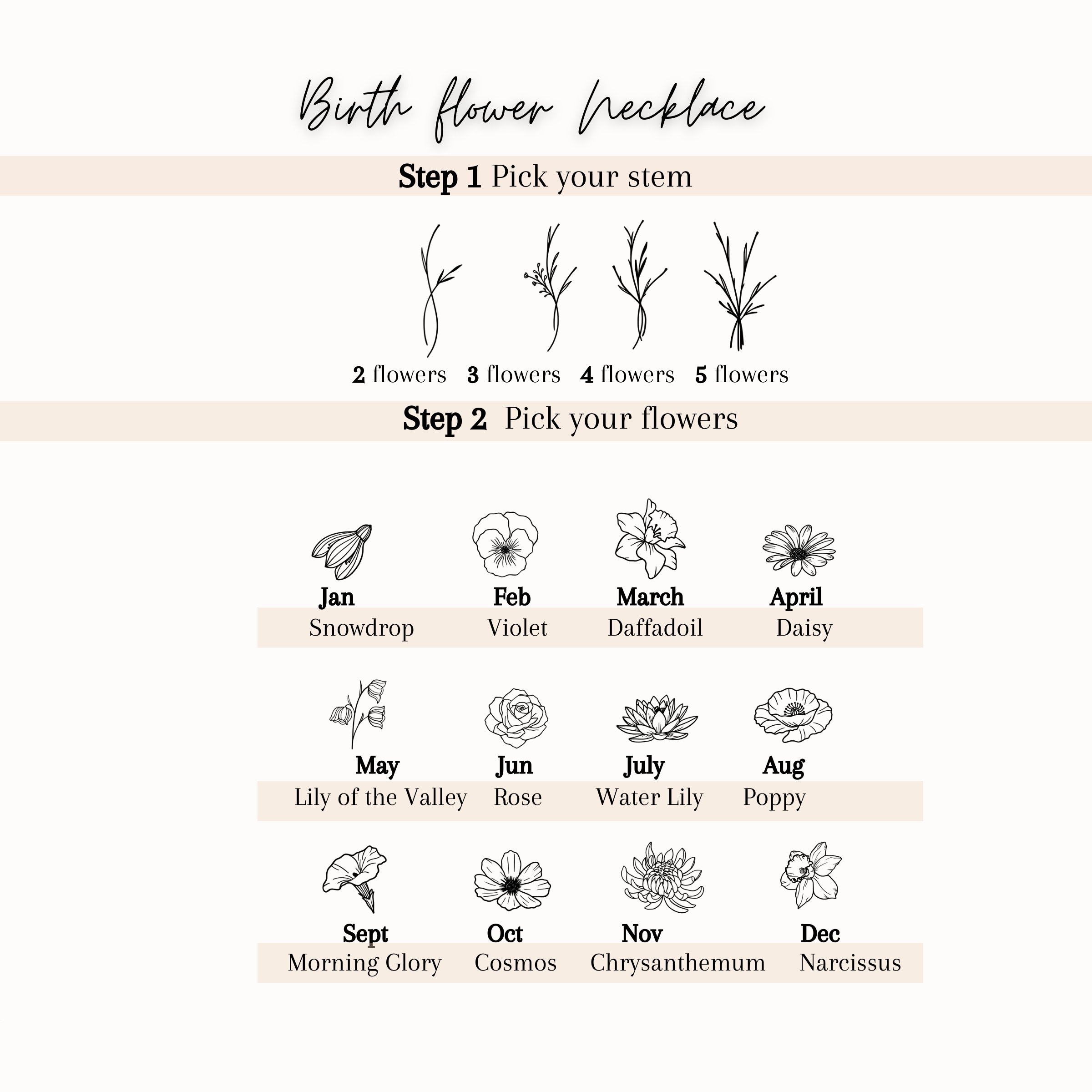 Personalized Family Bouquet Flower Necklace Combined BirthFlower