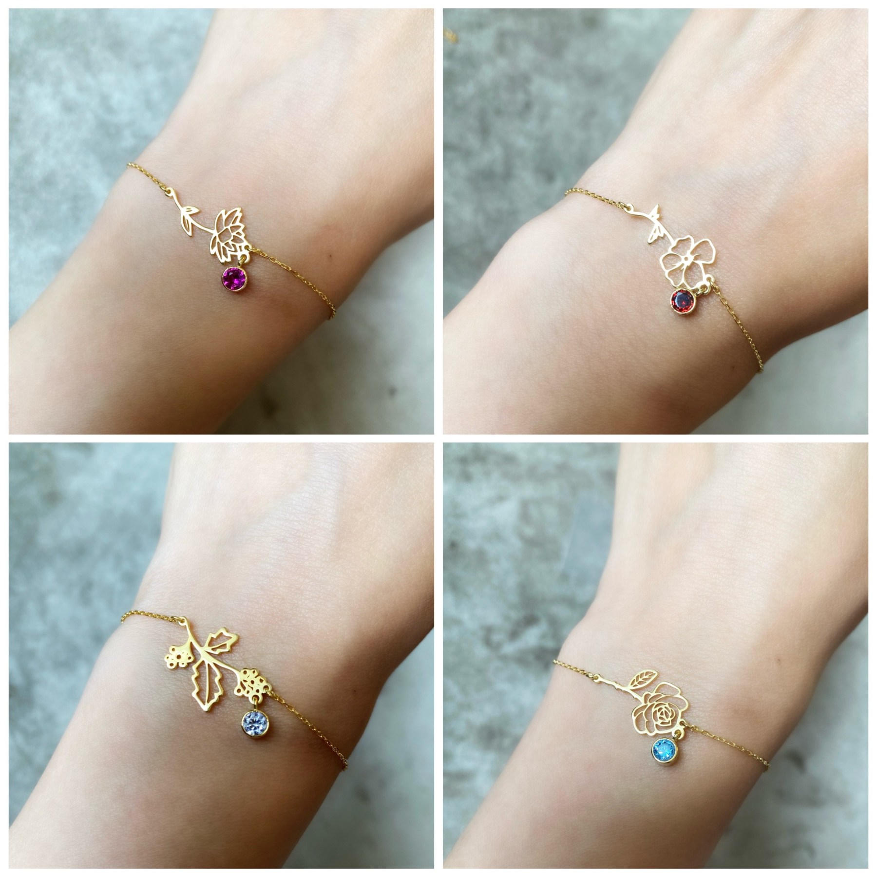Personalized Birth Flower & Birthstone Bracelet