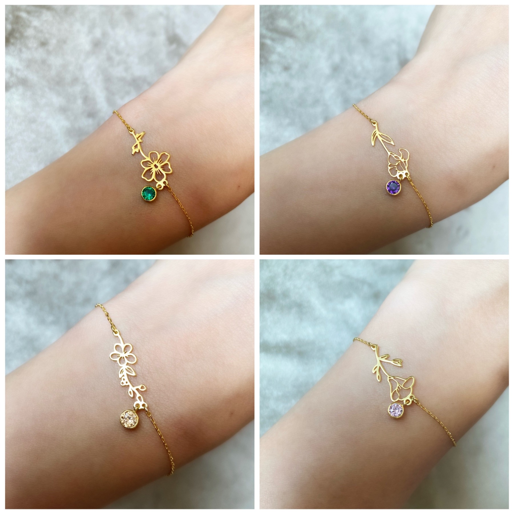 Personalized Birth Flower & Birthstone Bracelet