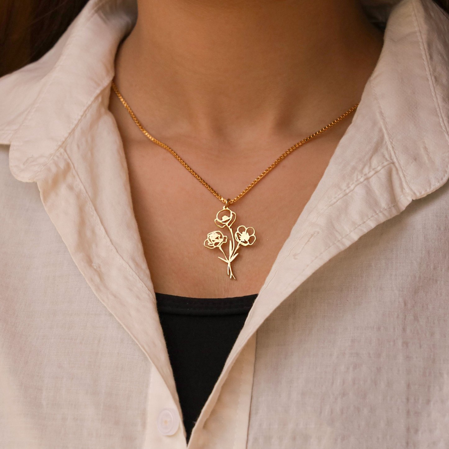 Personalized Birthday Flower Pendant Necklace
