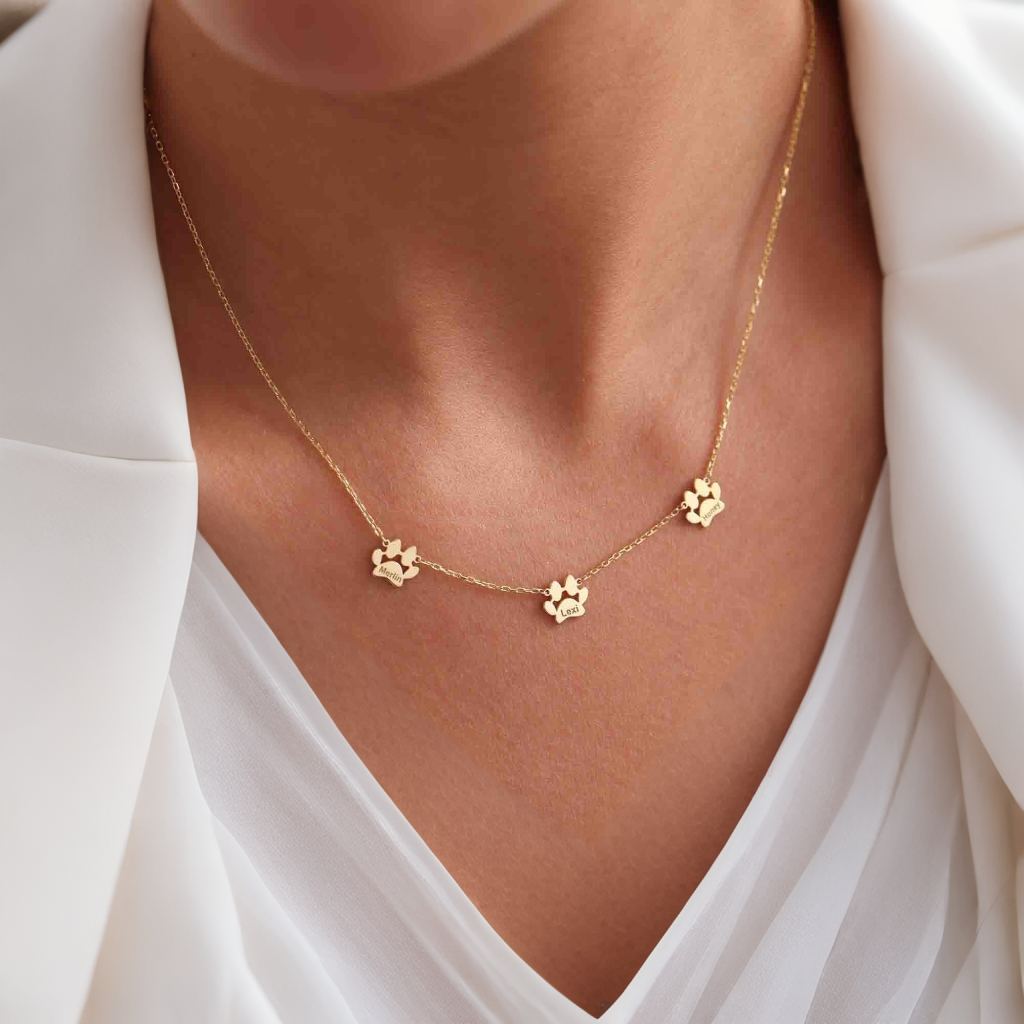 Personalized Name Cute Paw Necklace