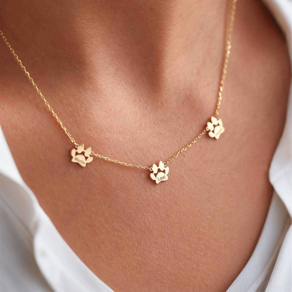 Personalized Name Cute Paw Necklace