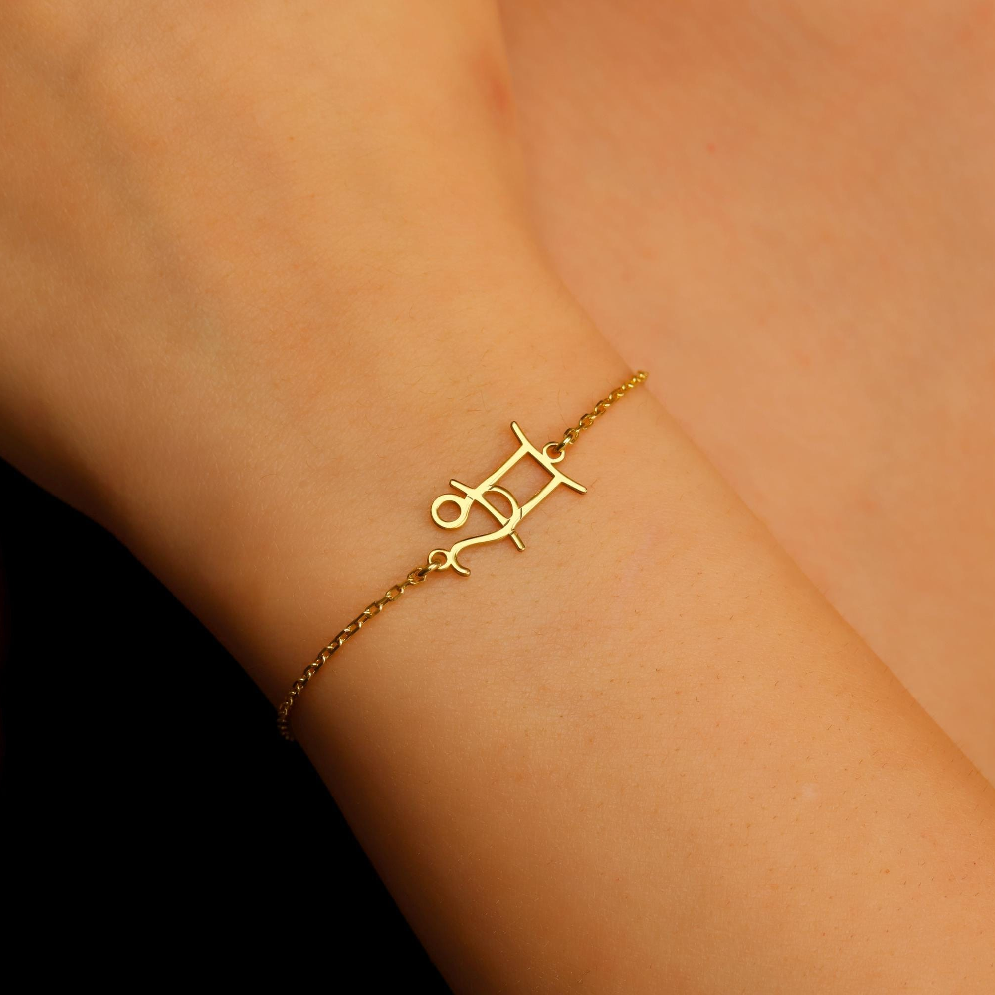 Personalized  Interlocking Double Zodiac Sign Bracelet