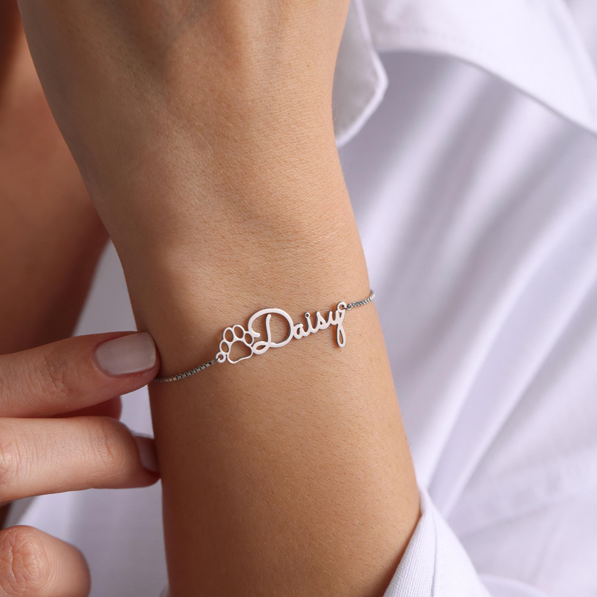 Personalized  Paw Print Name Bracelet