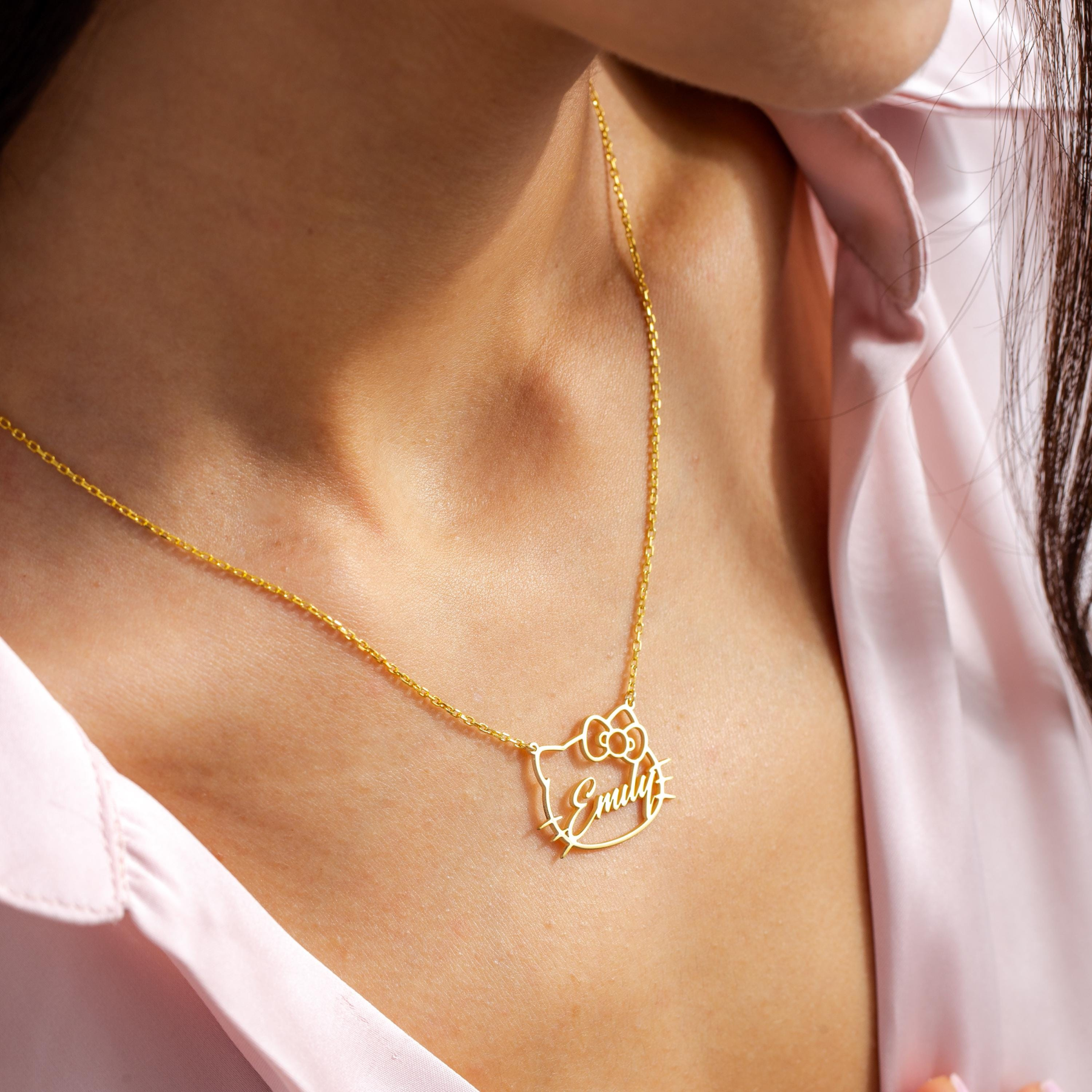 Personalised Cute Kitty Name Necklace