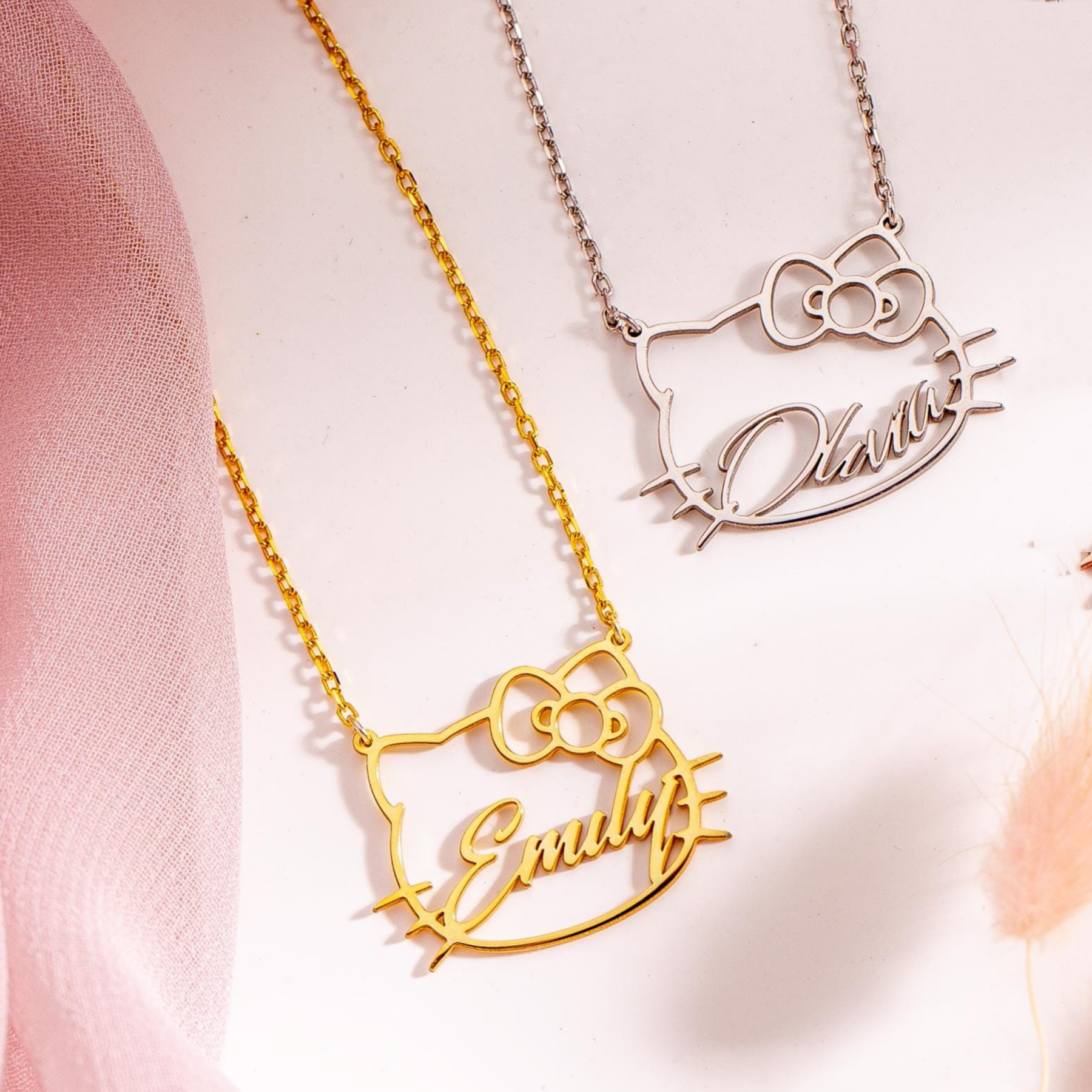 Personalised Cute Kitty Name Necklace