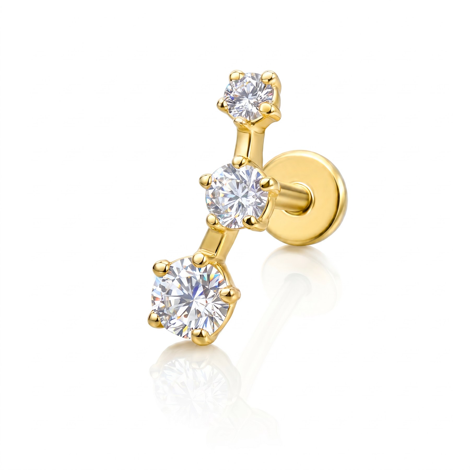 Trio Climber Flat Back Stud — A Subtle Line of Sparkle