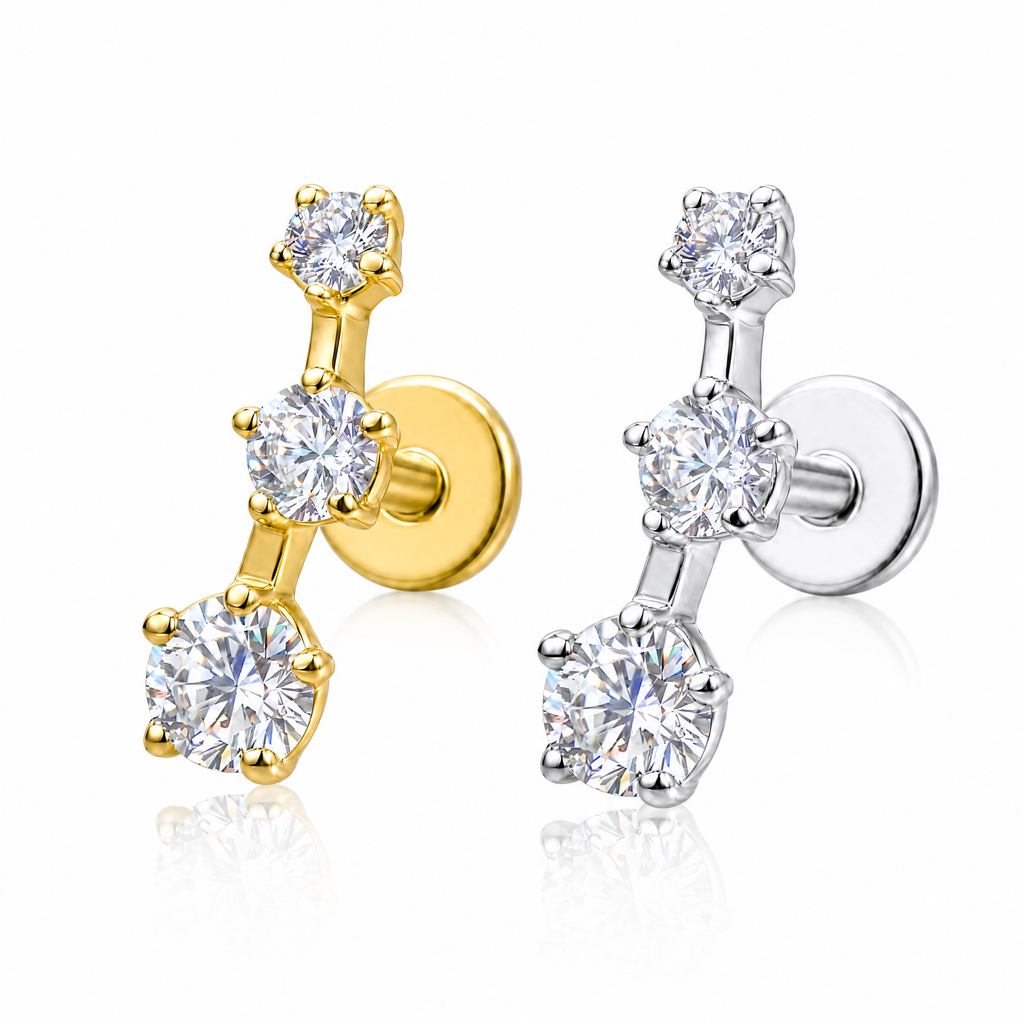 Trio Climber Flat Back Stud — A Subtle Line of Sparkle