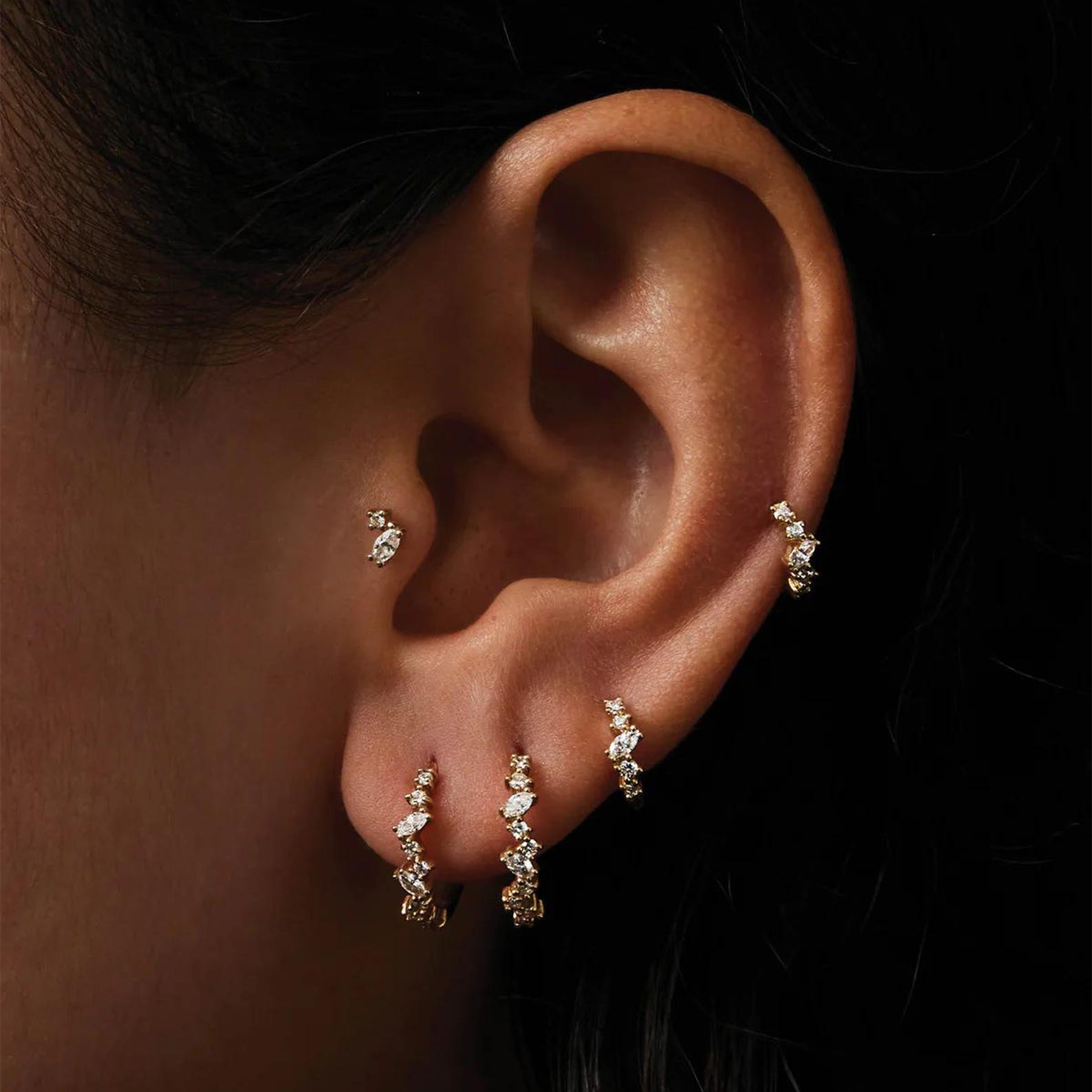 Marquise CZ Irregular Huggie Hoops