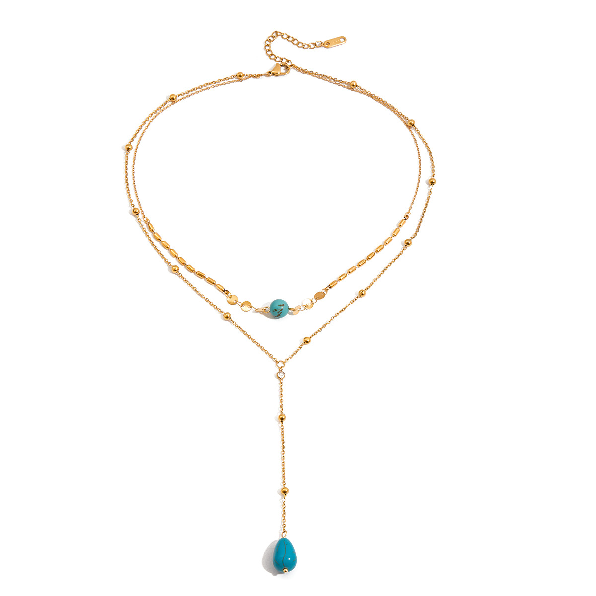 Layered Turquoise Lariat Necklace — Sunlit Layers, Ocean Calm