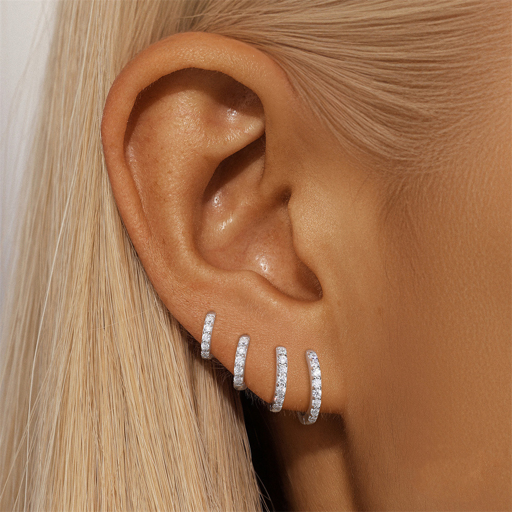 Sterling Silver Full Sparkle Diamond Hoop Earrings (1 PC)