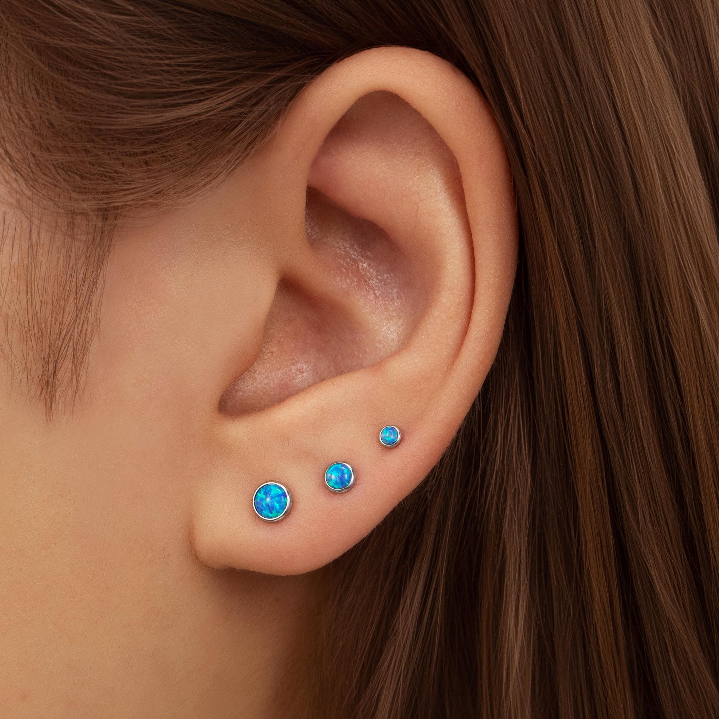 Blue Opal Flat Back Earrings — A Tiny Ocean Glow
