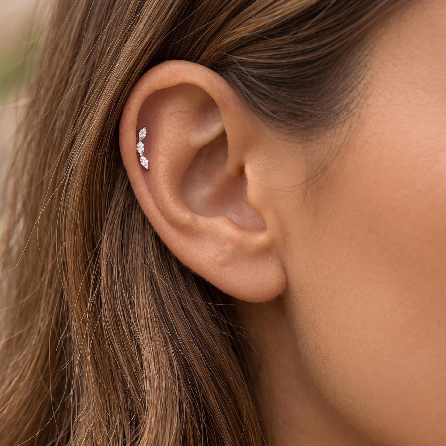 Geometric CZ Cartilage Earring — A Tiny Spark of Modern Light