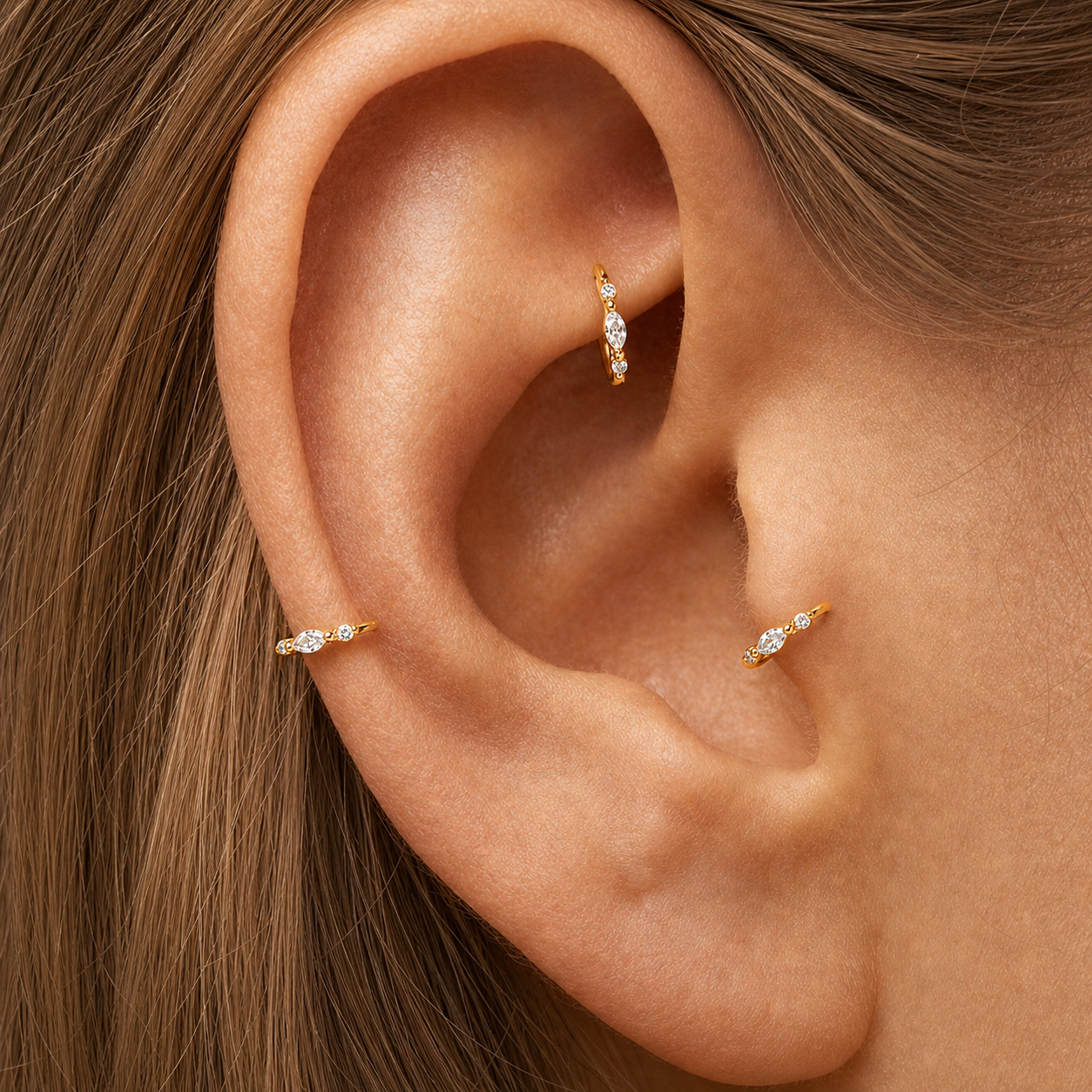 Marquise CZ Clicker Hoops — Tiny Sparkle, Perfectly Stacked