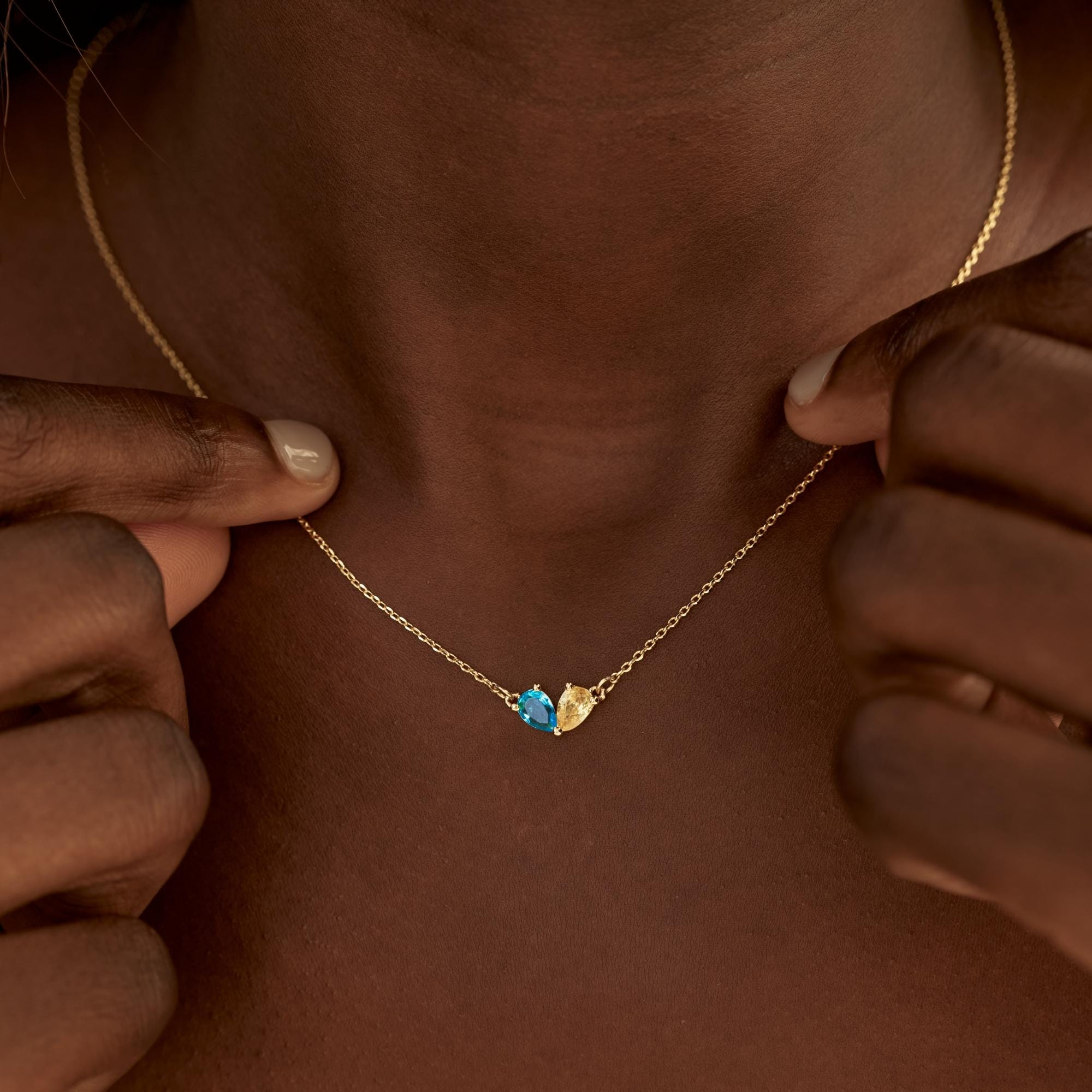Personalized Two Birthstone Necklace — Two Hearts, One Beautiful Bond