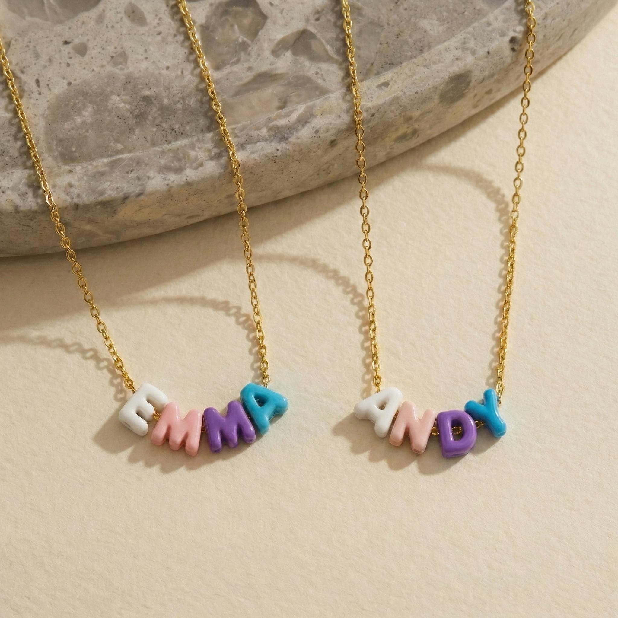 Personalized Rainbow Bubble Letter Name Necklace – Wear Your Joy