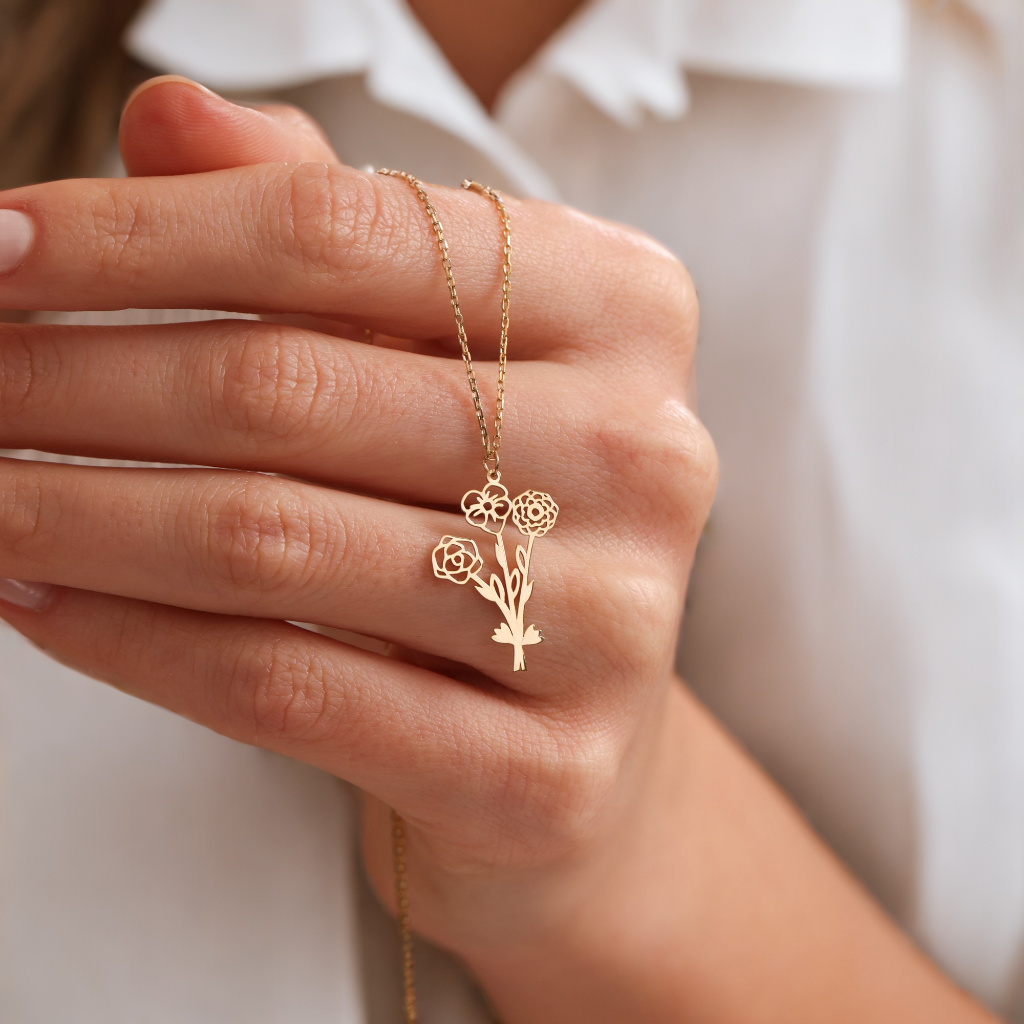 Personalized Birthday Flower Pendant Necklace