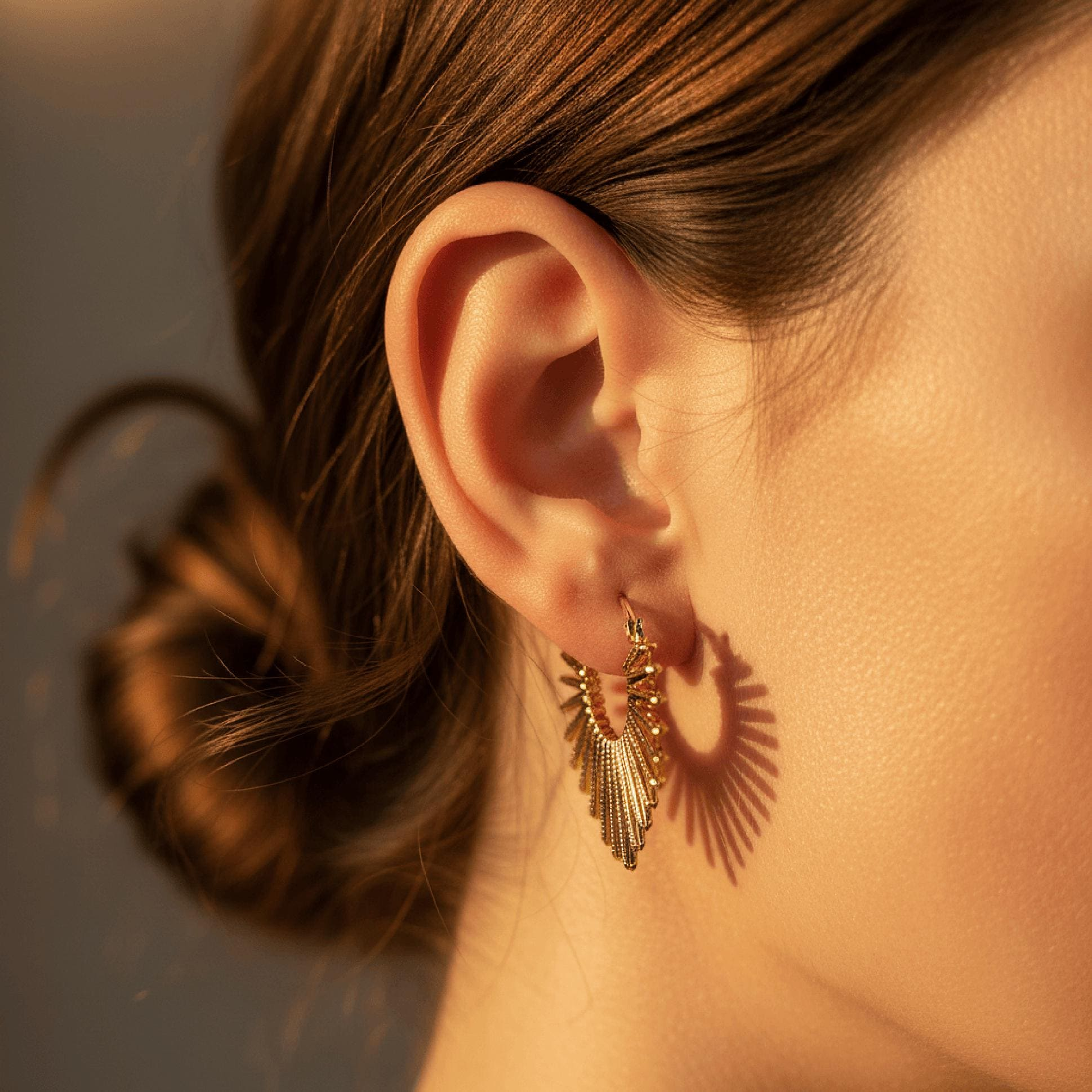 Textured Fan Hoop Earrings — Vintage Radiance in Every Line