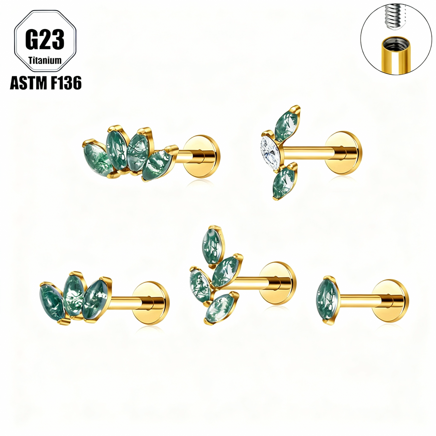 Titanium Natural Moss agate Stud Earring(1 PC)