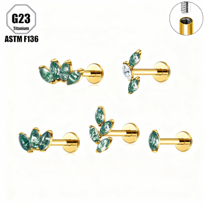 Titanium Natural Moss agate Stud Earring(1 PC)