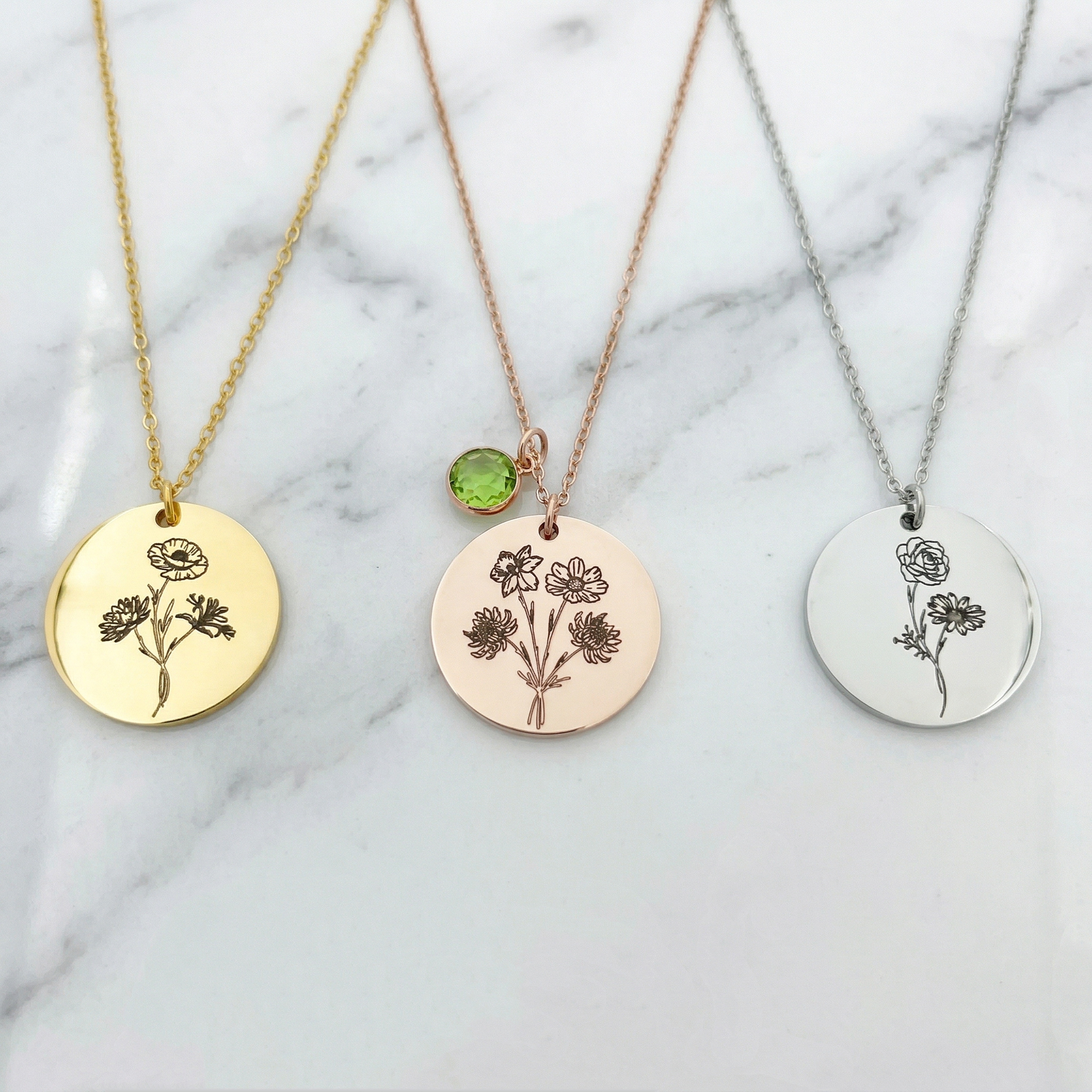 Personalized Family Bouquet Flower Necklace Combined BirthFlower