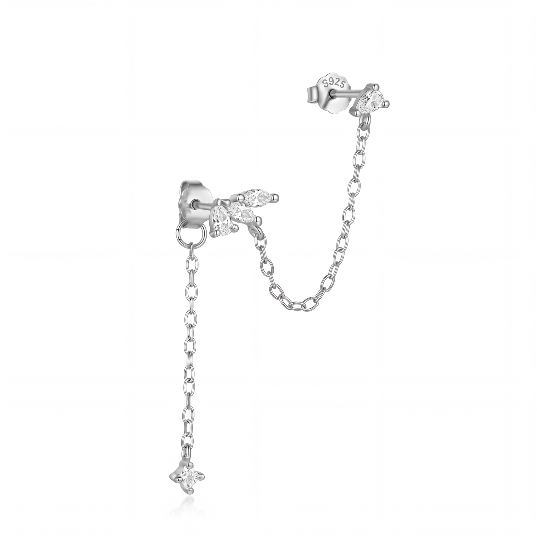CZ Tassel Chain Stud Earring