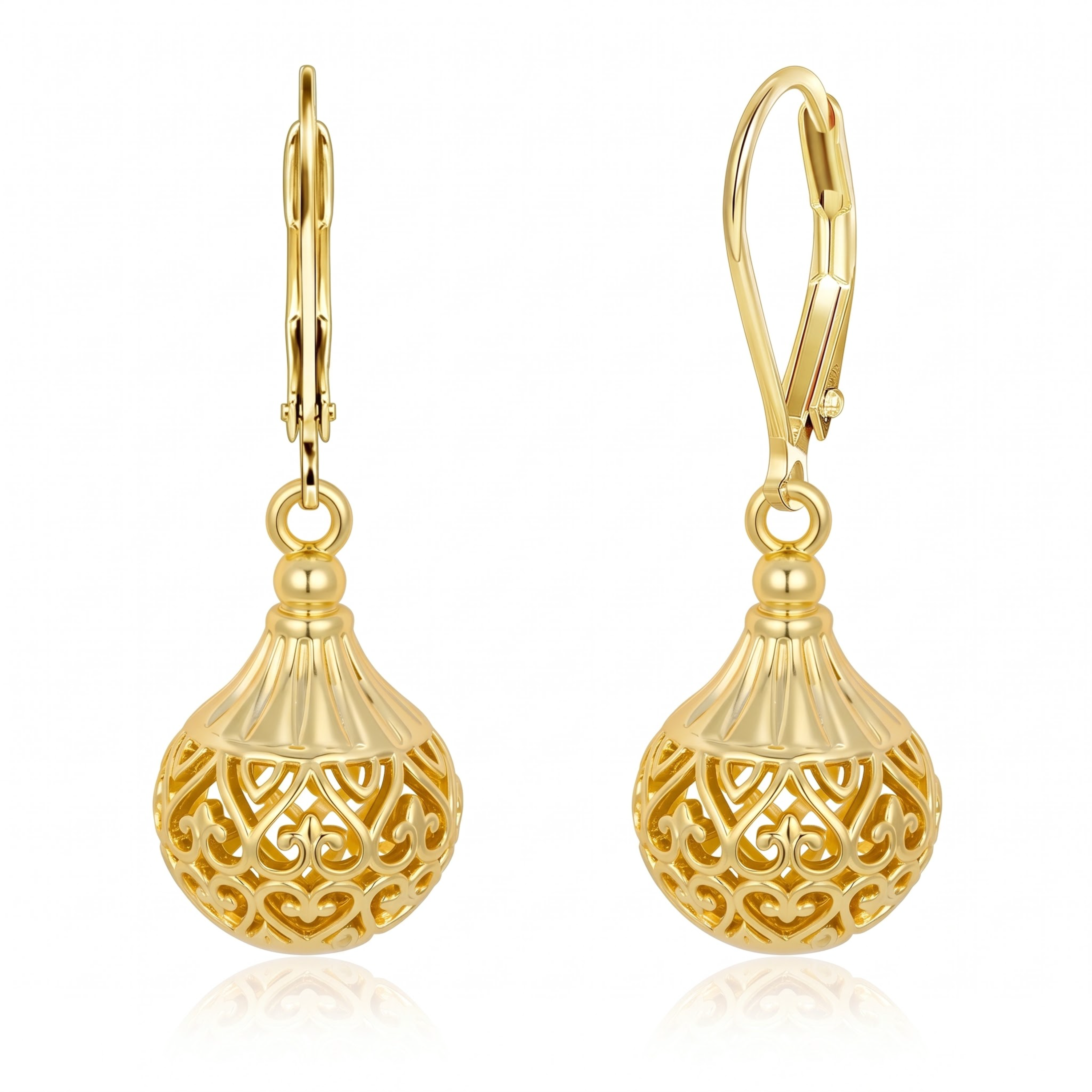 Hollow Ball Drop Earrings — Vintage Gold in Motion