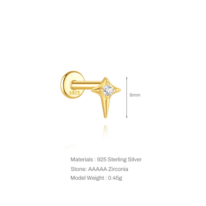 Sterling Silver Moon and Star Stud Earrings