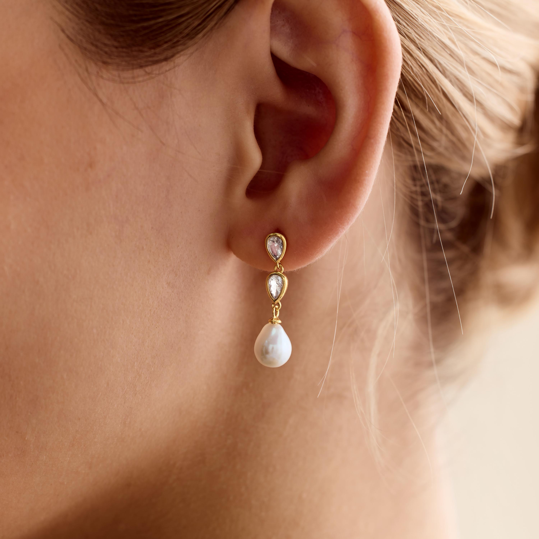 Pearl & Diamond Drop Earrings