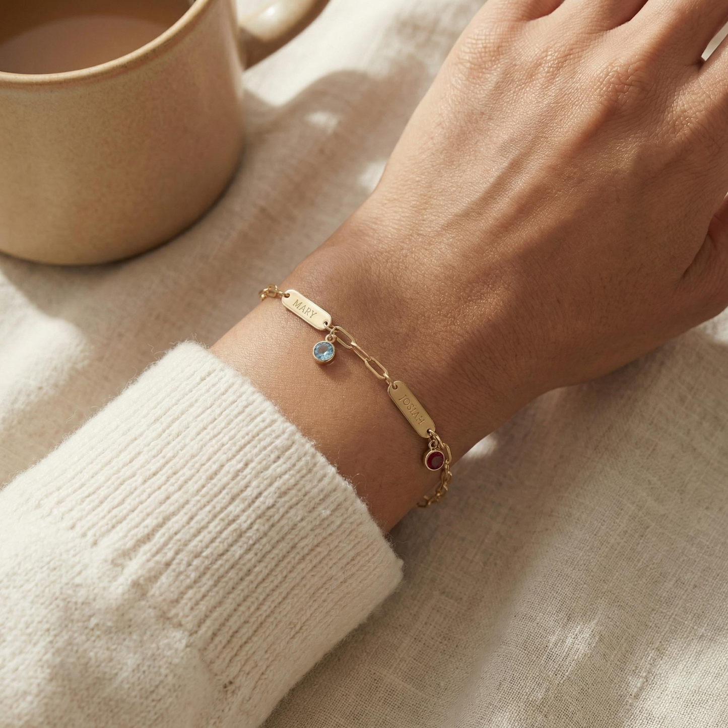 Personalized Multi-Name Birthstone Bracelet