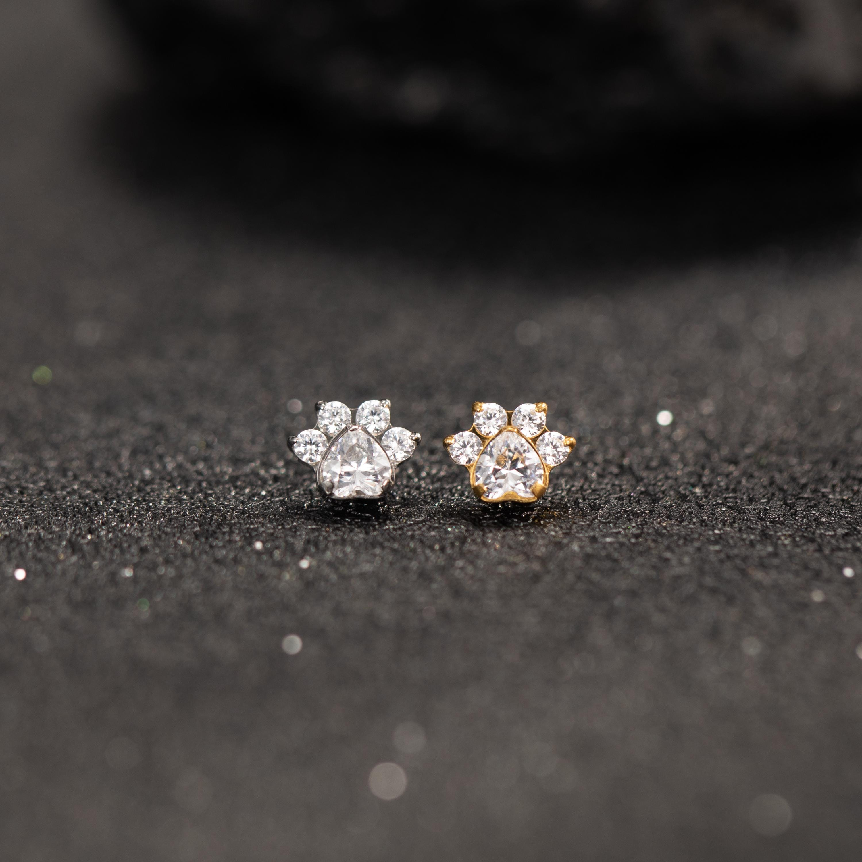 Paw Print CZ Flat Back Stud