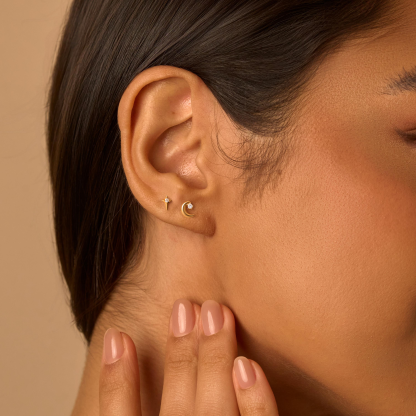 Sterling Silver Moon and Star Stud Earrings