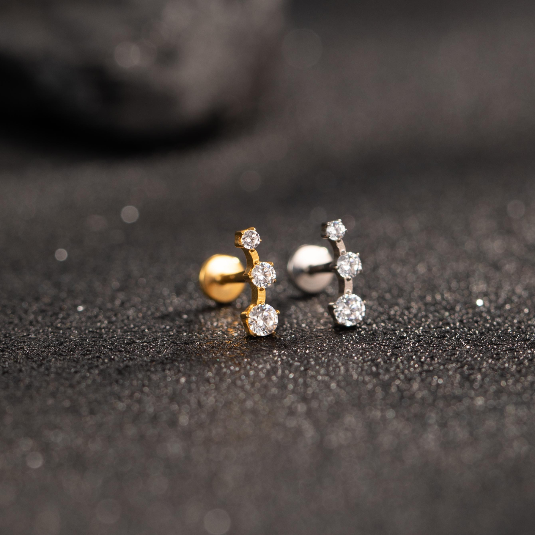 Trio Climber Flat Back Stud — A Subtle Line of Sparkle
