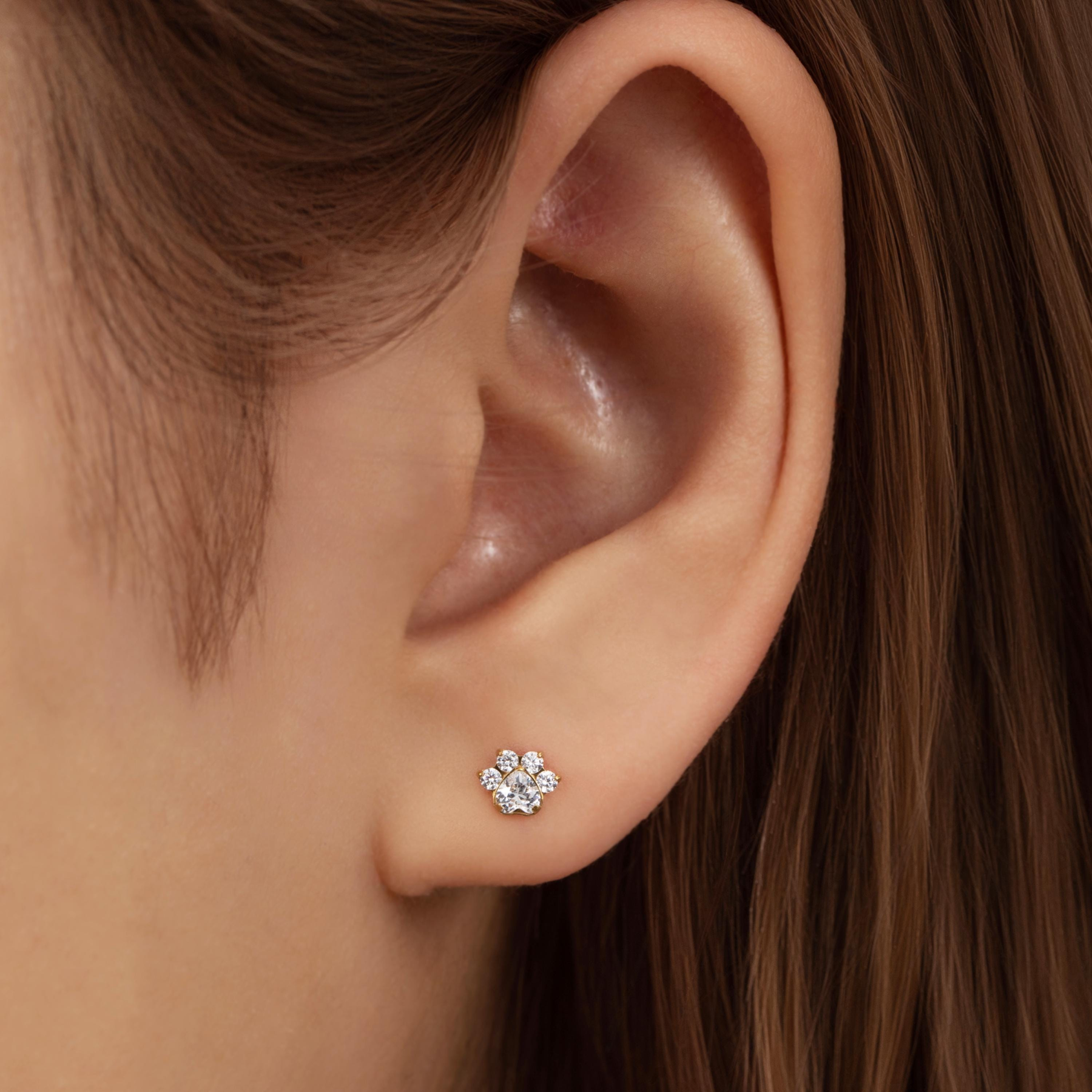Paw Print CZ Flat Back Stud