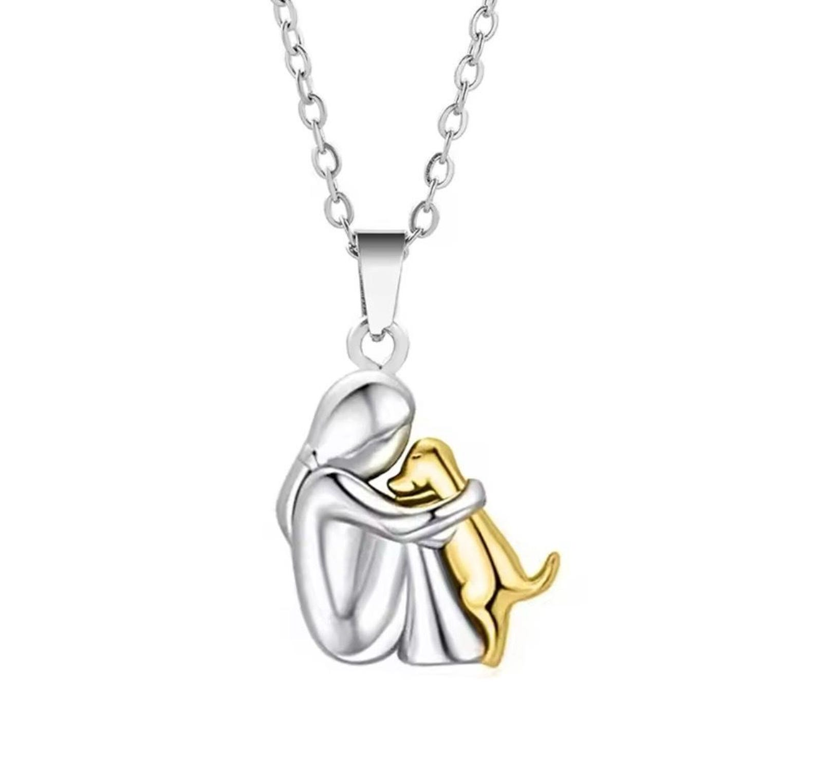  Woman Dog Hug Necklace