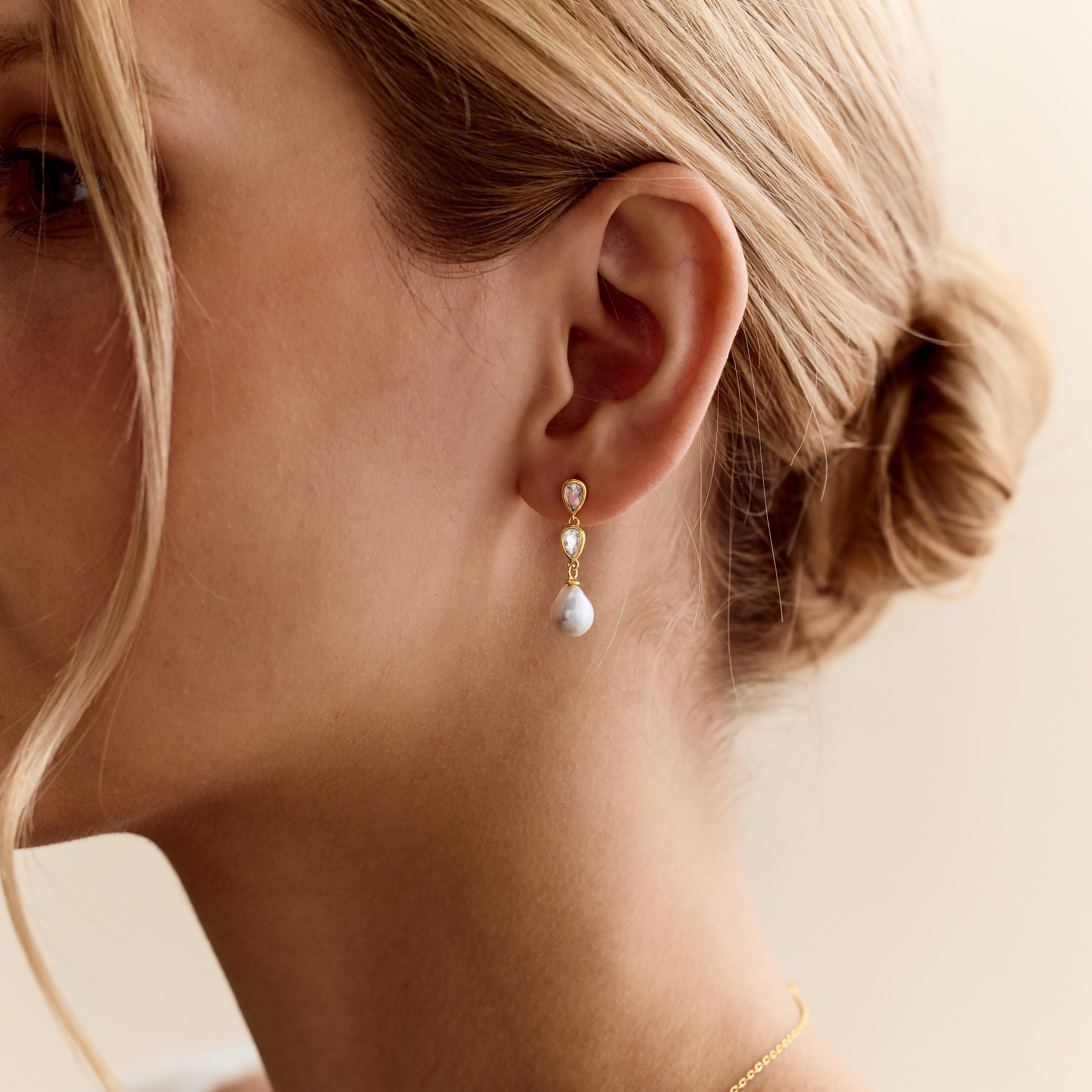 Pearl & Diamond Drop Earrings