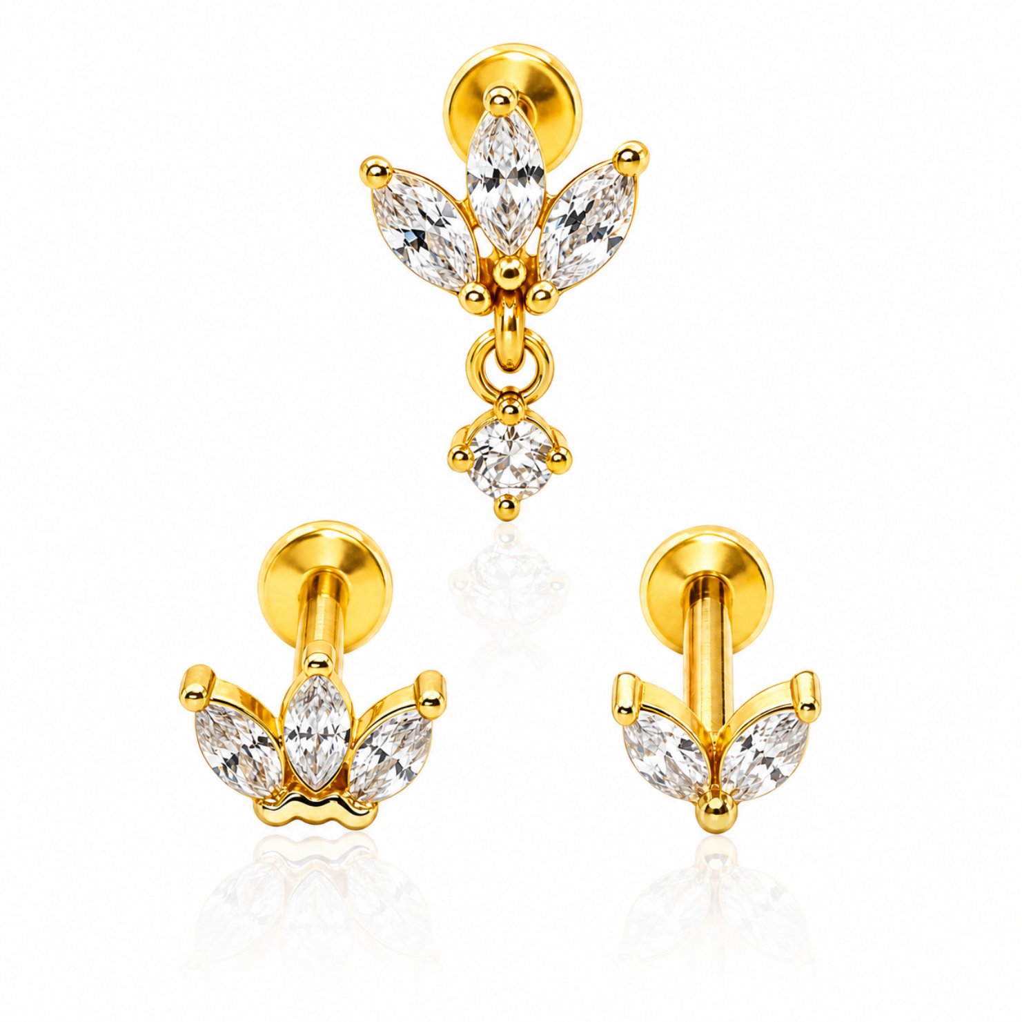 Marquise CZ Stud Earrings — Petal-Like Sparkle for Your Ear Stack