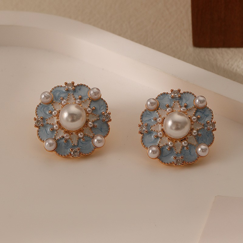 Blue Blossom Pearl Stud Earrings