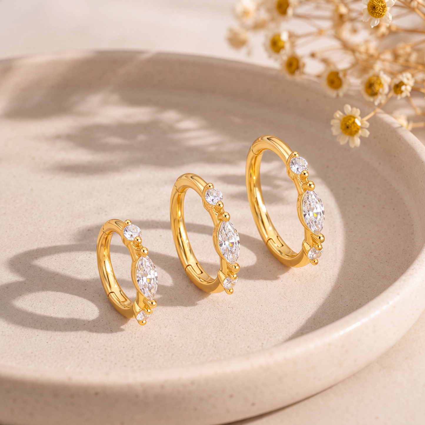 Marquise CZ Clicker Hoops — Tiny Sparkle, Perfectly Stacked