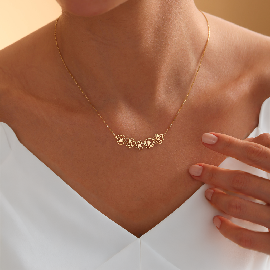 Personalized Dainty Birth Flower Necklace