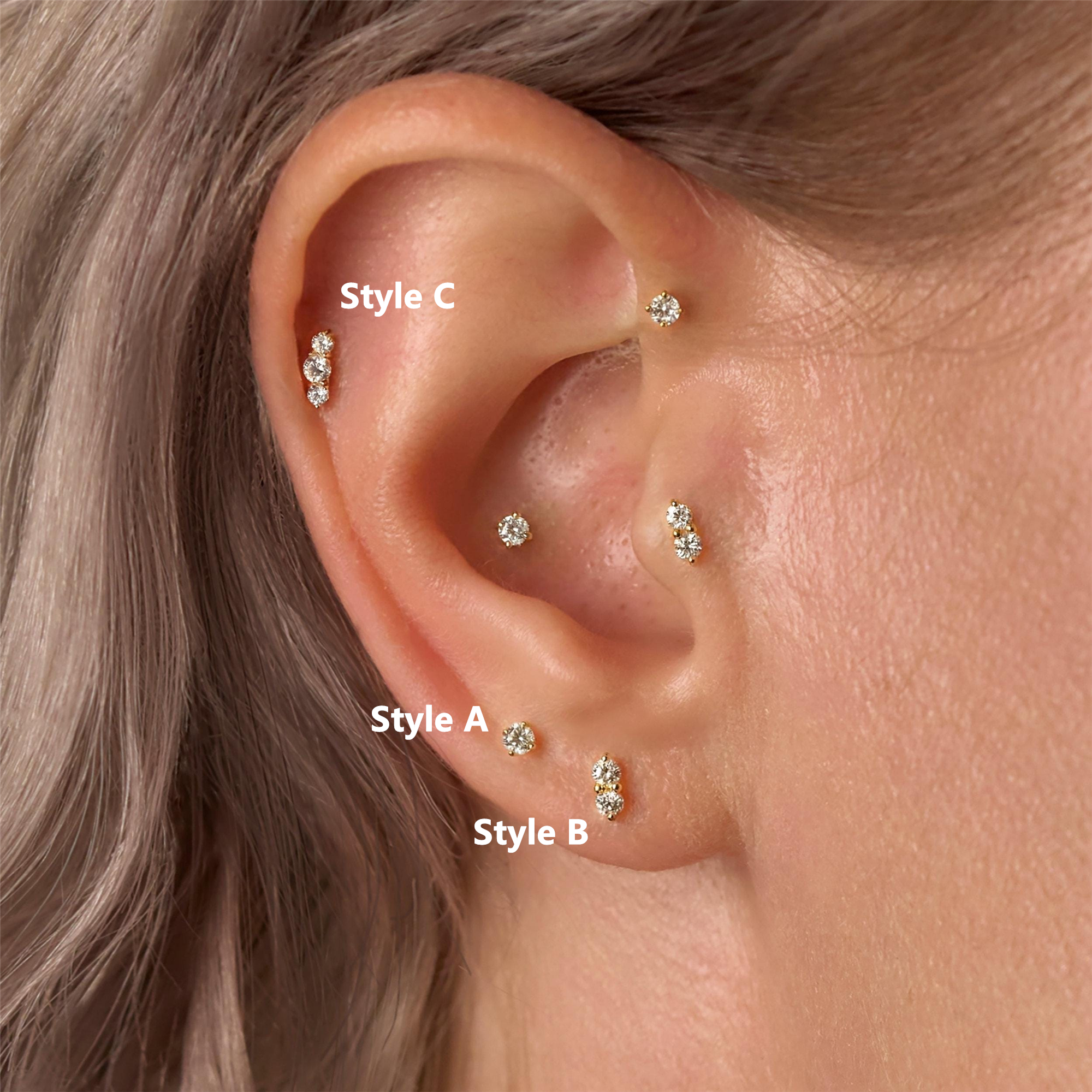 Tiny CZ Flatback Studs(2 PCS)