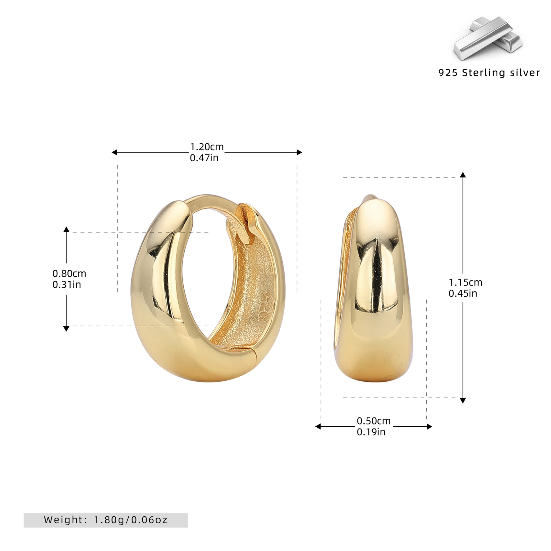 Sterling Silver Chunky Dome Huggie Hoop Earring (1 PC)