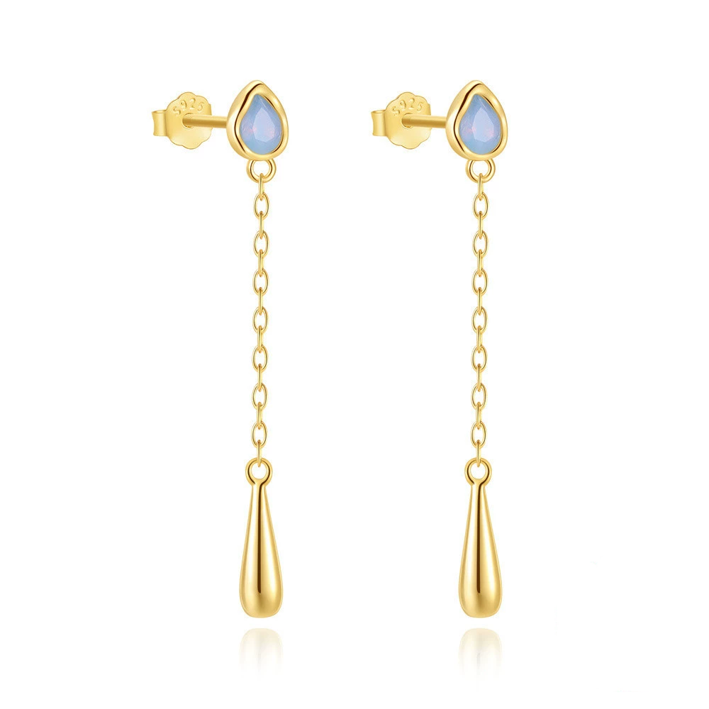 Elegant Opal Teardrop Chain Earrings